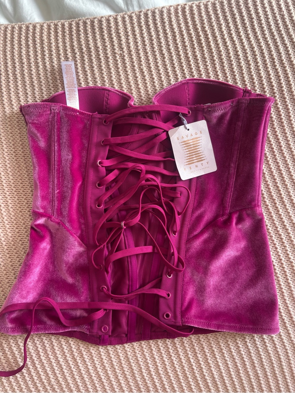 Savage X Fenty Fuchsia Lace-Up Bustier - Picture 2 of 4